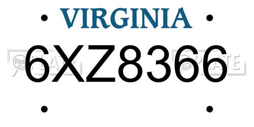 6XZ8366 Virginia License Plate