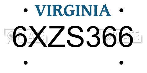 6XZS366 Virginia License Plate