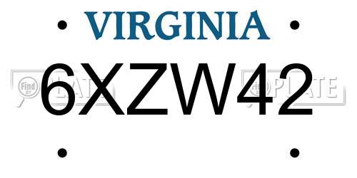 6XZW42 Virginia License Plate