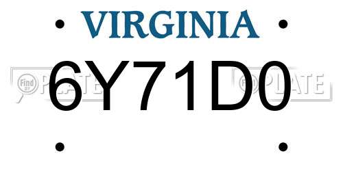 6Y71D0 Virginia License Plate