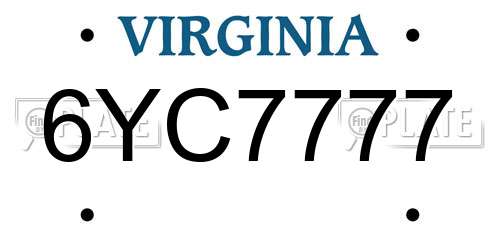 6YC7777 Virginia License Plate