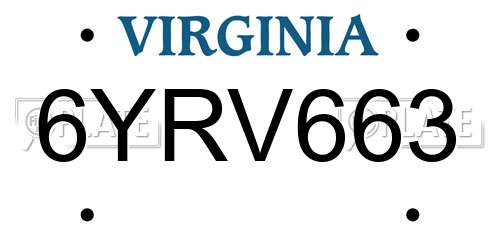 6YRV663 Virginia License Plate