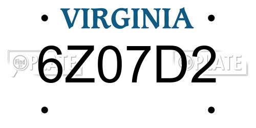 6Z07D2 Virginia License Plate