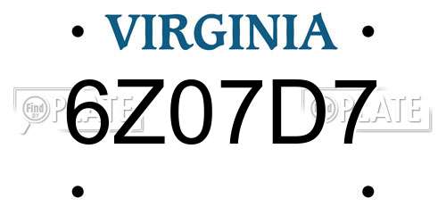 6Z07D7 Virginia License Plate