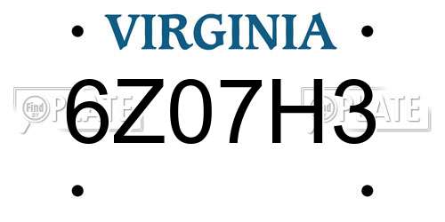 6Z07H3 Virginia License Plate