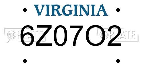 6Z07O2 Virginia License Plate