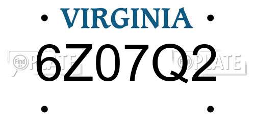6Z07Q2 Virginia License Plate