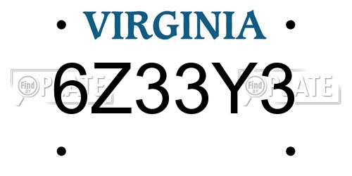 6Z33Y3 Virginia License Plate