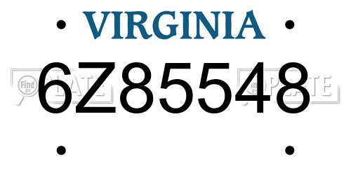 6Z85548 Virginia License Plate
