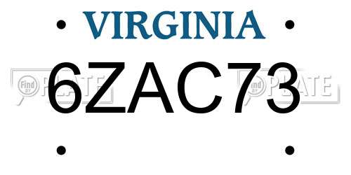 6ZAC73 Virginia License Plate