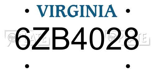 6ZB4028 Virginia License Plate
