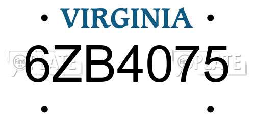 6ZB4075 Virginia License Plate