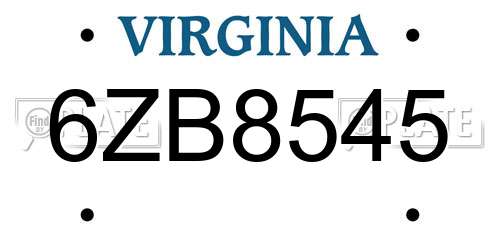 6ZB8545 Virginia License Plate