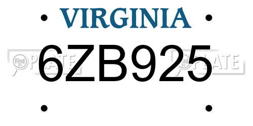 6ZB925 Virginia License Plate