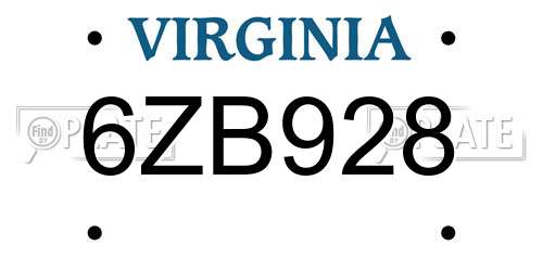 6ZB928 Virginia License Plate