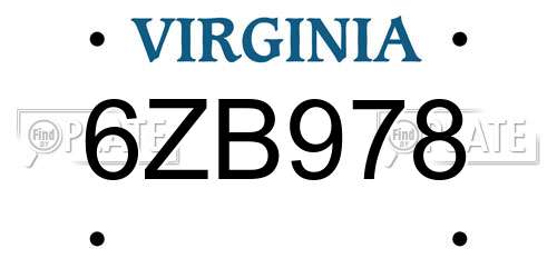 6ZB978 Virginia License Plate