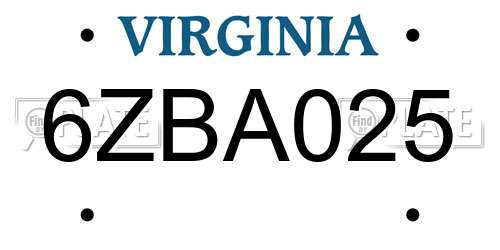 6ZBA025 Virginia License Plate