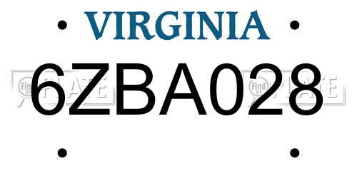 6ZBA028 Virginia License Plate