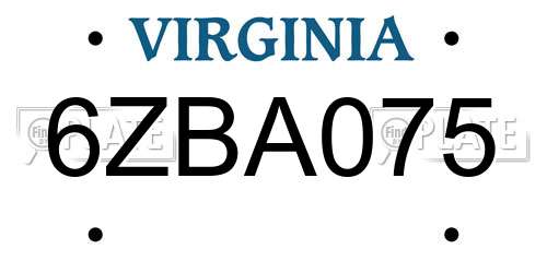 6ZBA075 Virginia License Plate