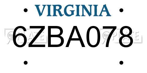 6ZBA078 Virginia License Plate