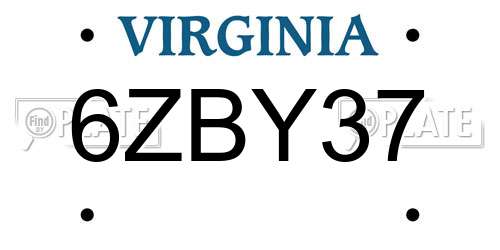 6ZBY37 Virginia License Plate
