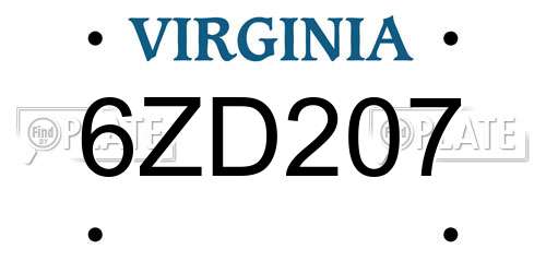 6ZD207 Virginia License Plate