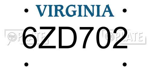 6ZD702 Virginia License Plate
