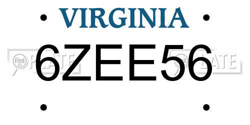 6ZEE56 Virginia License Plate