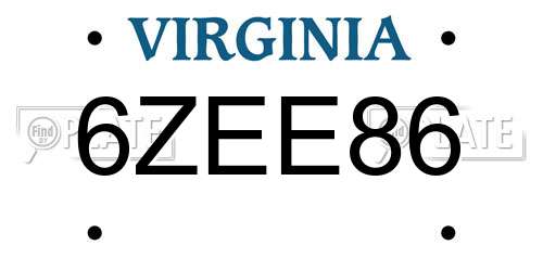 6ZEE86 Virginia License Plate