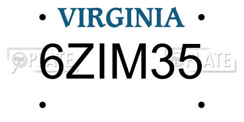 6ZIM35 Virginia License Plate