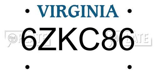 6ZKC86 Virginia License Plate