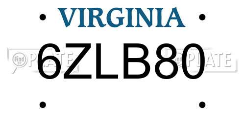 6ZLB80 Virginia License Plate