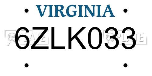 6ZLK033 Virginia License Plate
