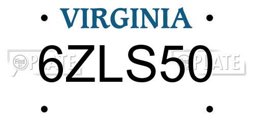 6ZLS50 Virginia License Plate
