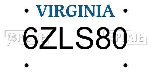 6ZLS80 Virginia License Plate