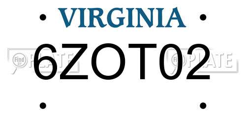 6ZOT02 Virginia License Plate