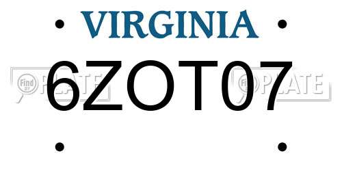 6ZOT07 Virginia License Plate