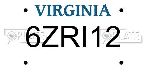 6ZRI12 Virginia License Plate