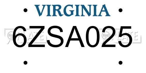 6ZSA025 Virginia License Plate