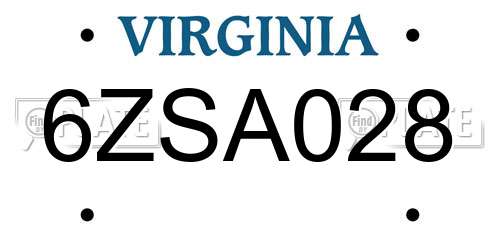 6ZSA028 Virginia License Plate