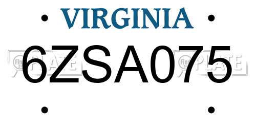 6ZSA075 Virginia License Plate