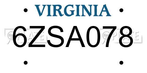 6ZSA078 Virginia License Plate