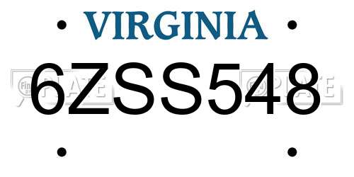 6ZSS548 Virginia License Plate