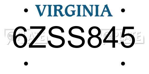 6ZSS845 Virginia License Plate