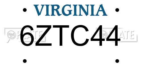 6ZTC44 Virginia License Plate