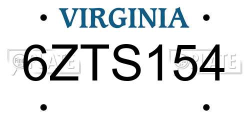 6ZTS154 Virginia License Plate