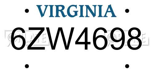 6ZW4698 Virginia License Plate