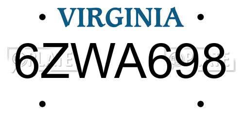 6ZWA698 Virginia License Plate