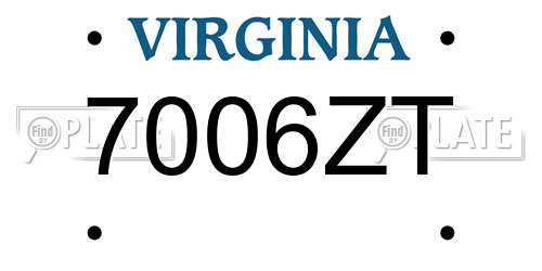 7006ZT Virginia License Plate