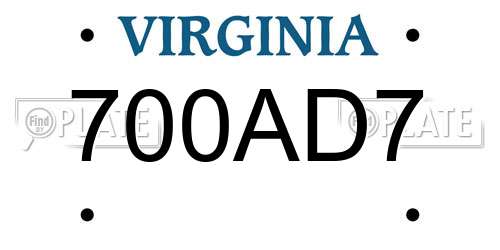 700AD7 Virginia License Plate